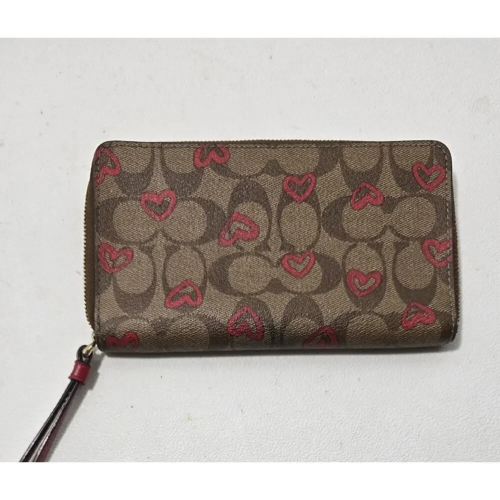 COACH LARGE PHONE WALLET SIGNATURE CANVAS WITH CRAYON ❤HEART 91578 - Picture 10 of 11